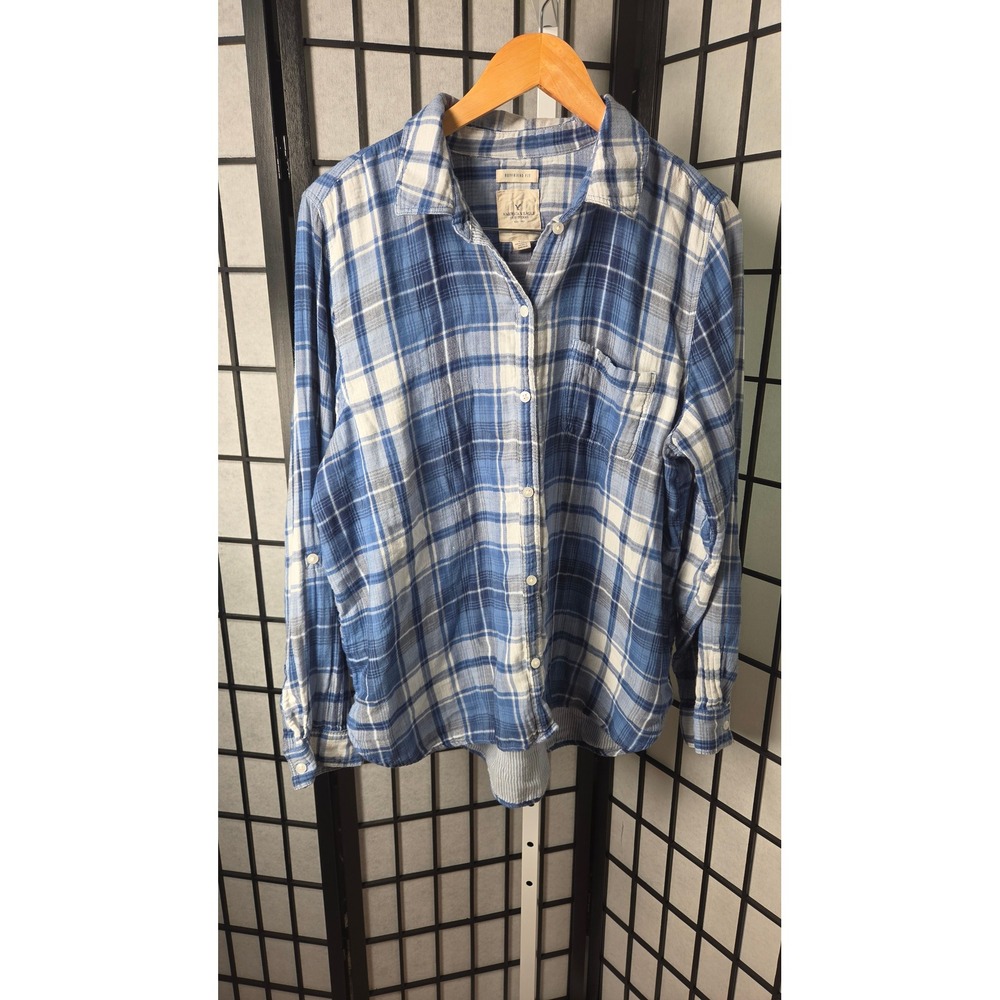 American Eagle Granola Cabin Grunge Boyfriend Fit Plaid Shirt Blue Women XL